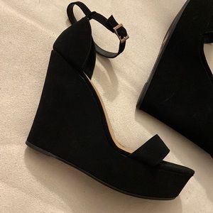 Black wedged shoes with ankle strap:)